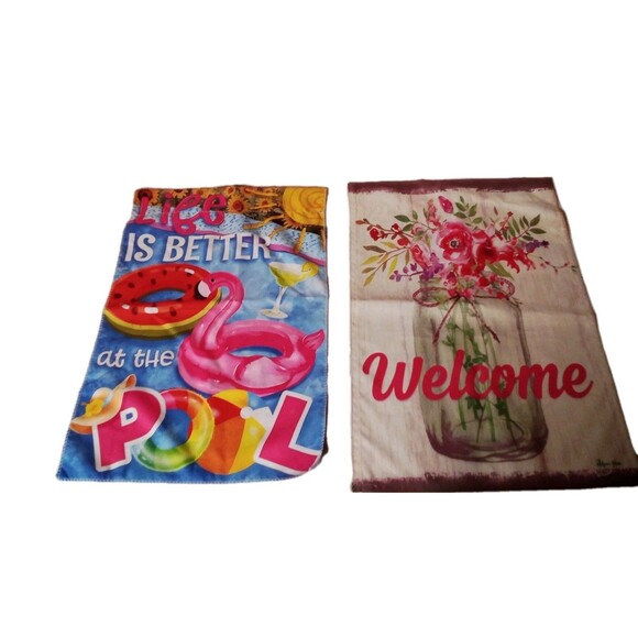 Two Summer Outdoor Flags / Life Is Better By The Pool / Welcome - Picture 1 of 7